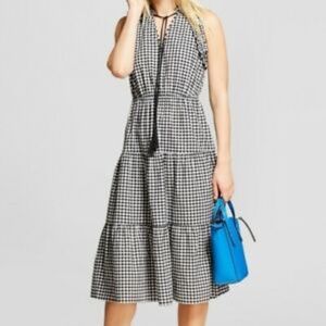 NWT, Who What Wear gingham, tiered midi dress